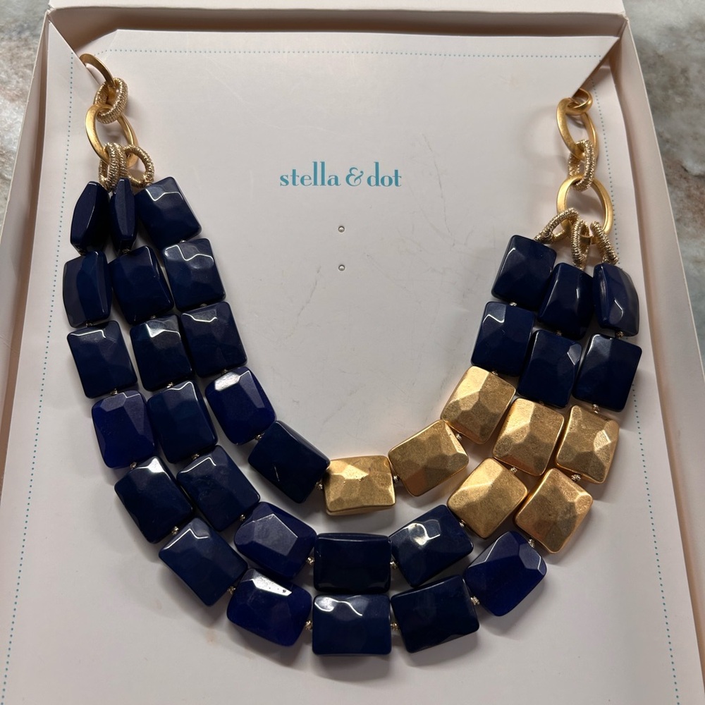 Stella & Dot Navy and Gold Statement Necklace